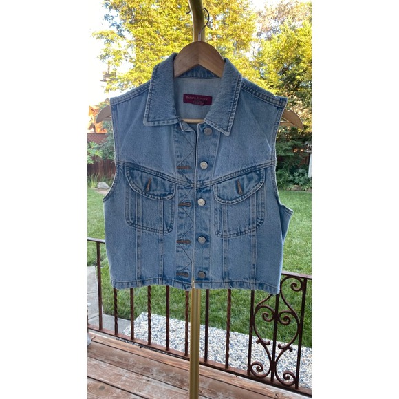 Banana Republic Jackets & Blazers - Banana Republic Vintage Denim Crop Vest Light Wash Blue Cotton Womens Small USA